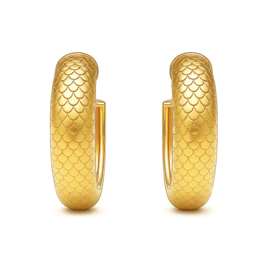 Nella Fish Scale Medium Hoop Earrings Gold - She Chester