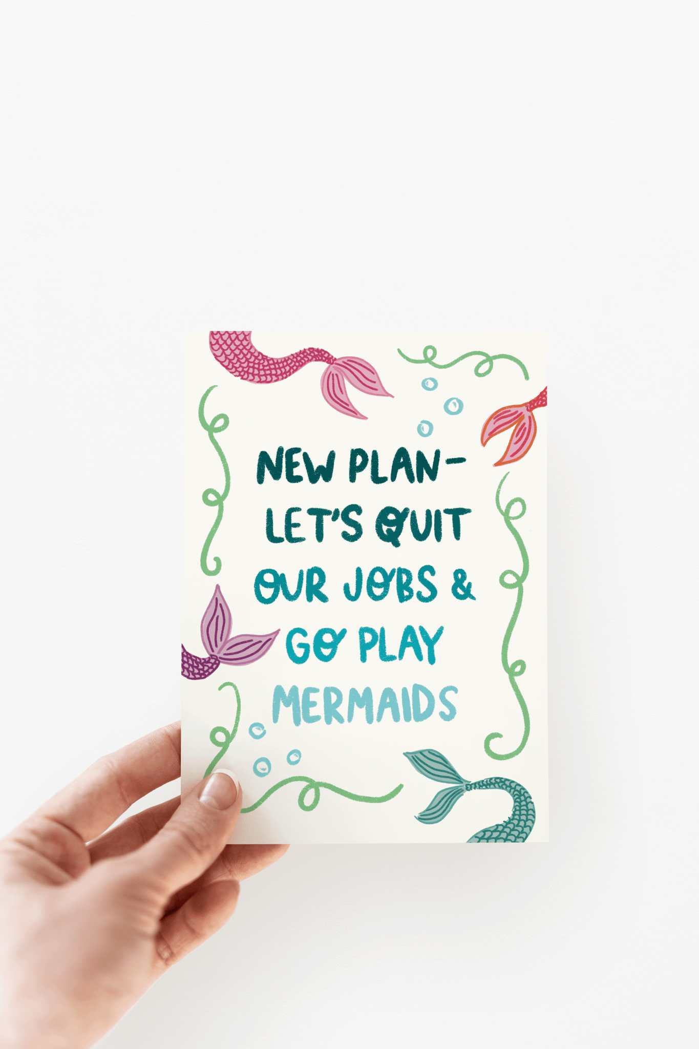 New Plan - Quit Jobs Be Mermaids Beach Coastal Greeting Card - She Chester