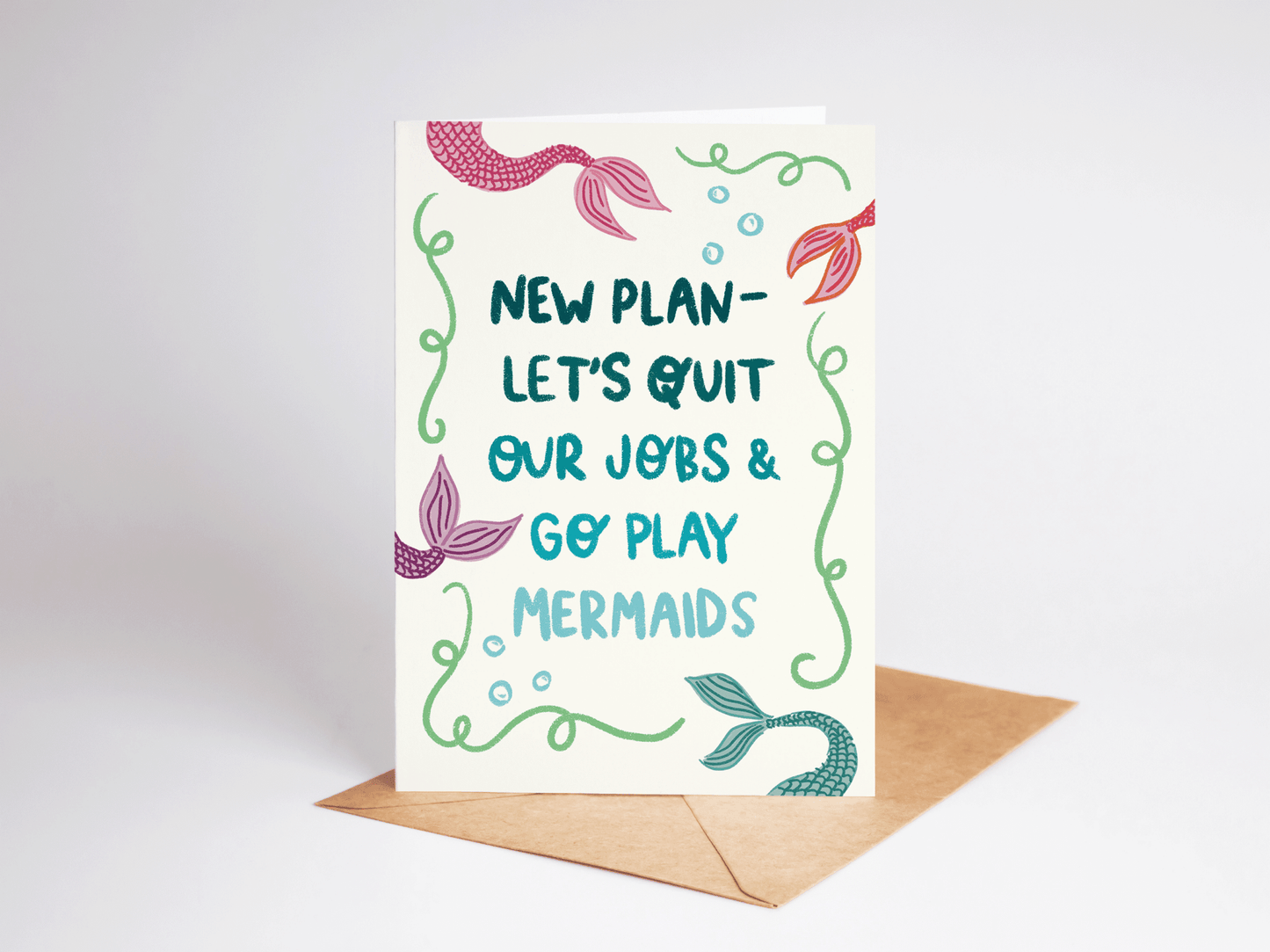 New Plan - Quit Jobs Be Mermaids Beach Coastal Greeting Card - She Chester