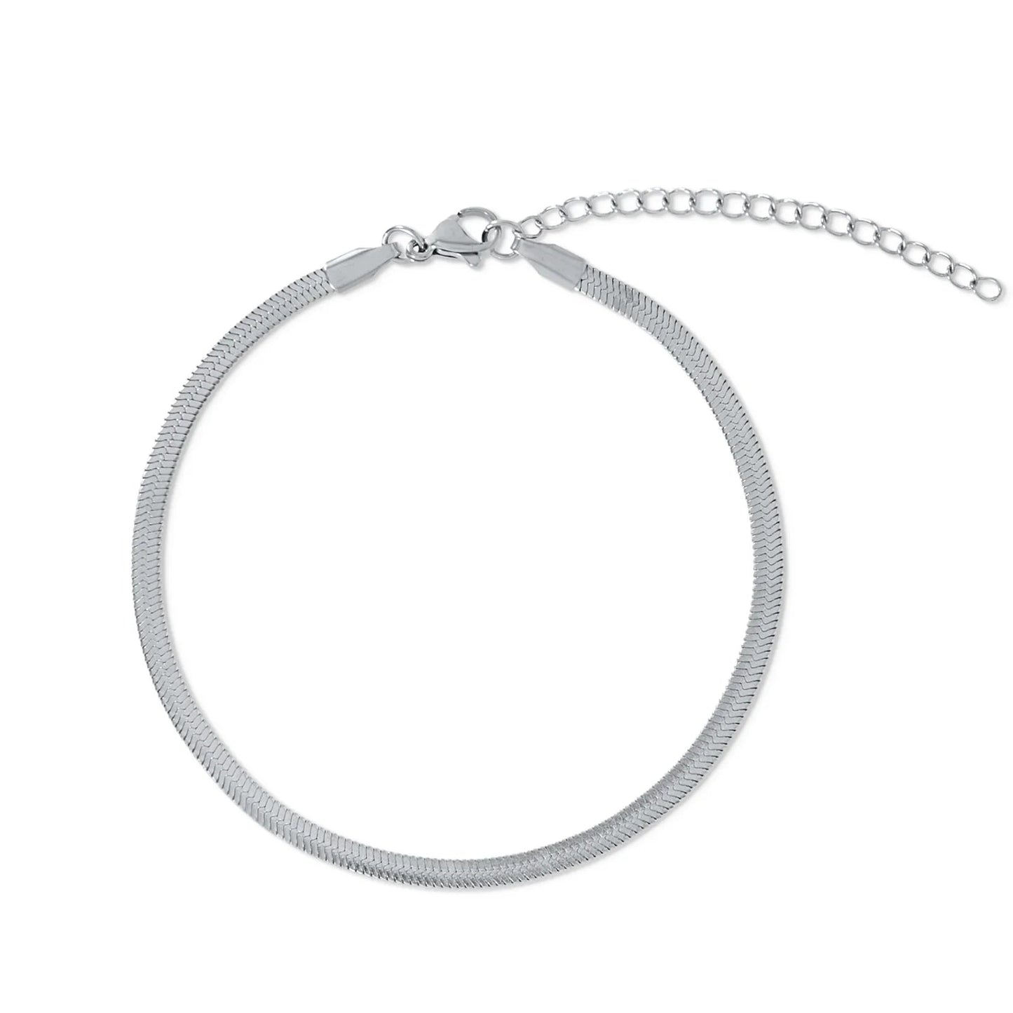 Nic Herringbone Silver Chain Anklet - She Chester