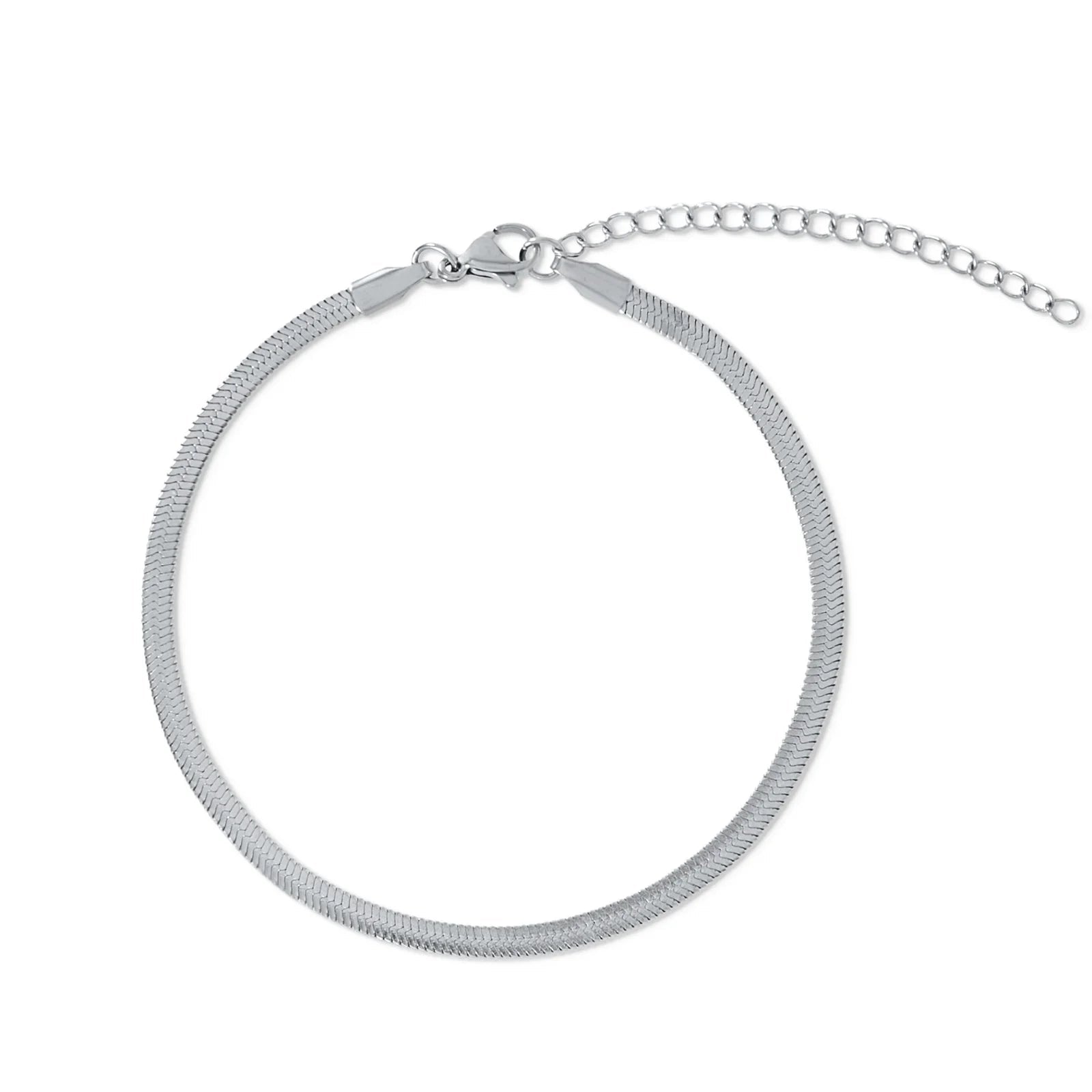 Nic Herringbone Silver Chain Anklet - She Chester
