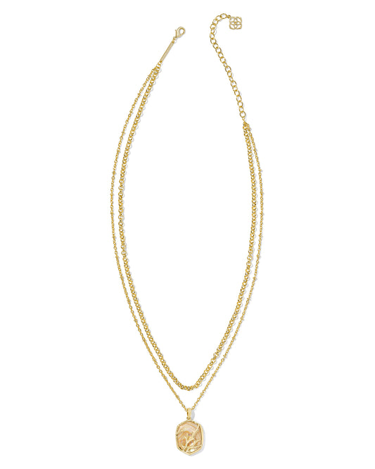 DAPHNE CORAL FRAME MULTI STRAND NECKLACE IN GOLD IRIDESCENT ABALONE