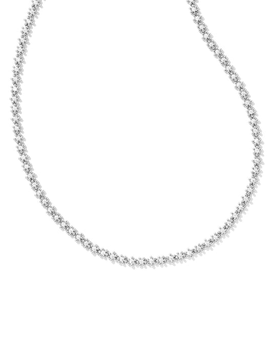 NYDIA STRAND NECKLACE IN SILVER WHITE CRYSTAL - She Chester