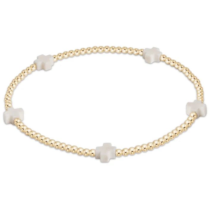 Off White Small Signature Cross Gold Pattern 2mm Bracelet - She Chester