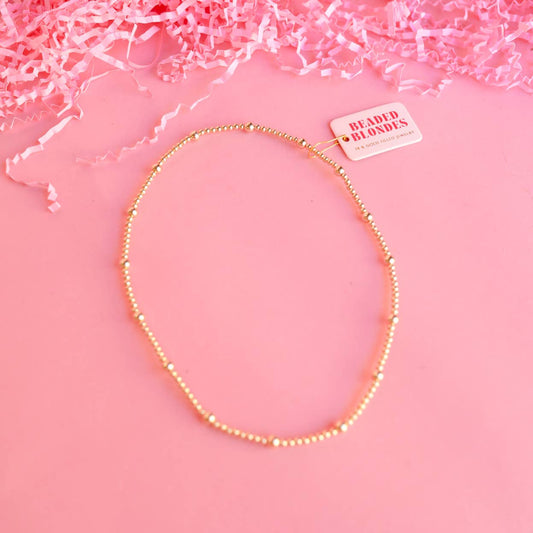 Olive Gold Beaded Necklace: 18 inch / Stretch (No clasp) - She Chester