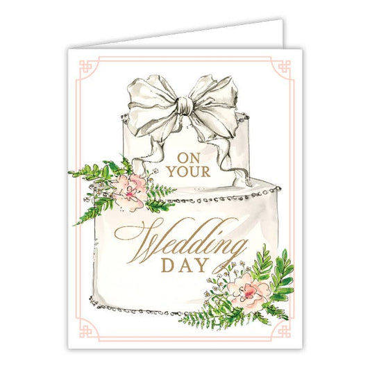 On Your Wedding Day Cake with Bow and Flowers Greeting Card - She Chester