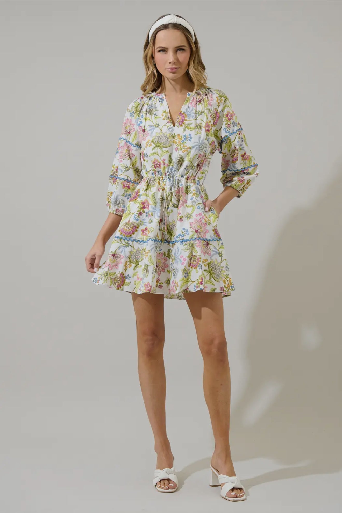 Pany Floral Dabria Split Neck Mini Dress - She Chester