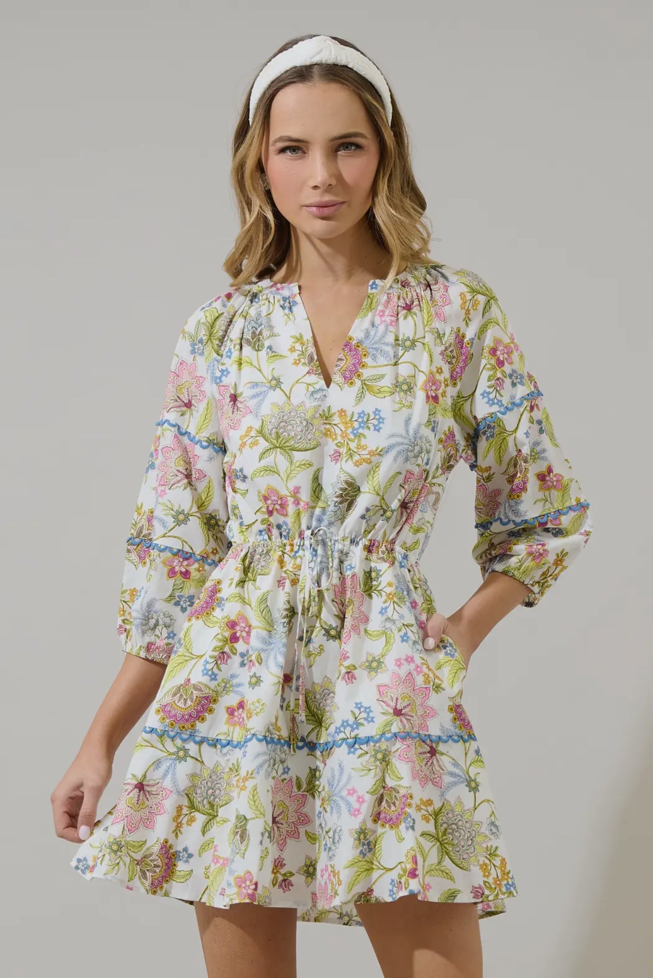 Pany Floral Dabria Split Neck Mini Dress - She Chester