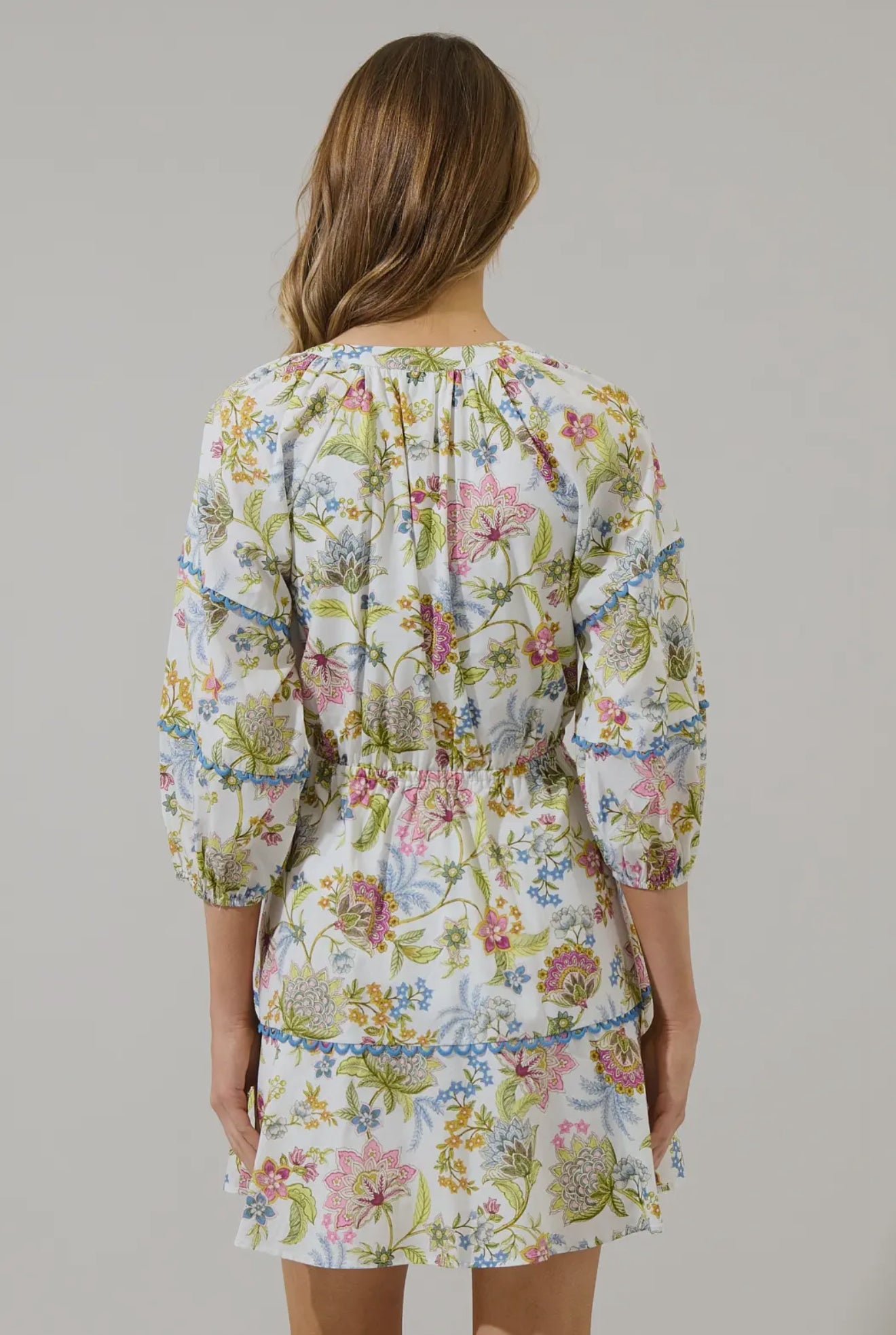 Pany Floral Dabria Split Neck Mini Dress - She Chester