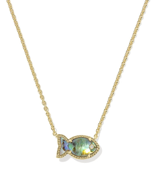 PARKER FISH SHORT PENDANT NECKLACE GOLD ABALONE SHELL - She Chester