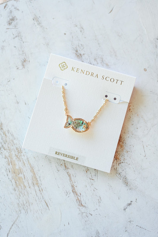 PARKER FISH SHORT PENDANT NECKLACE GOLD ABALONE SHELL - She Chester