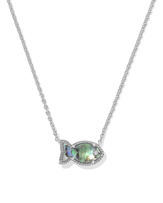 PARKER FISH SHORT PENDANT NECKLACE SILVER ABALONE SHELL - She Chester