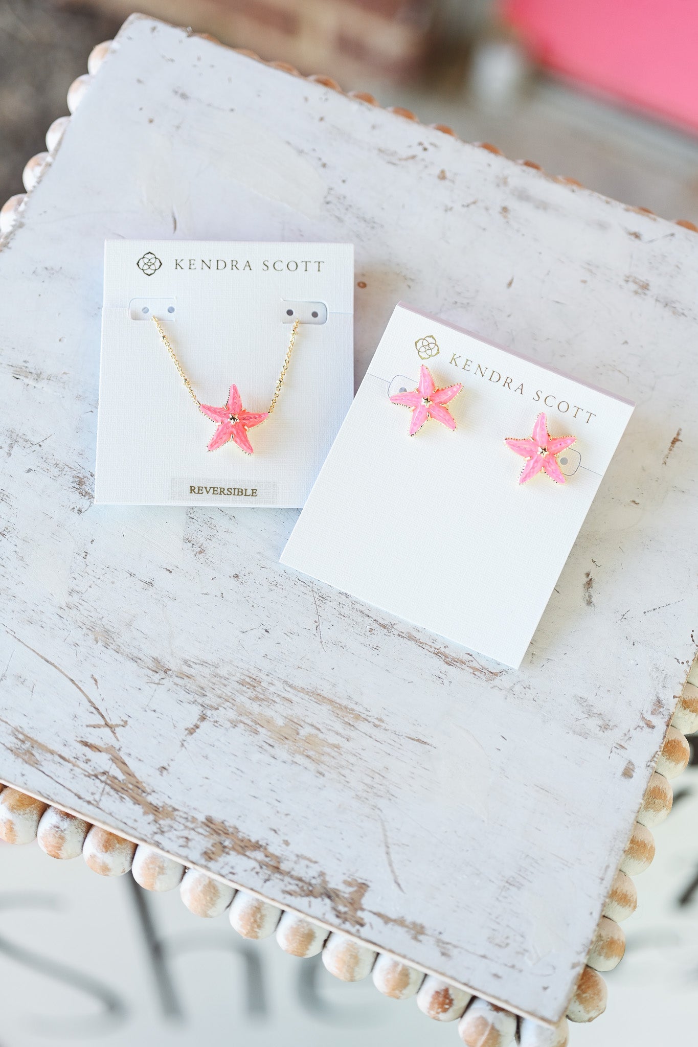 PARKER STARFISH STUD EARRINGS GOLD BRIGHT PINK MOTHER OF PEARL - She Chester
