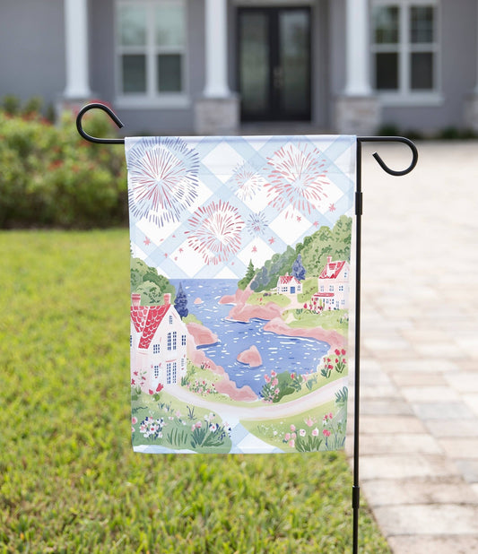 Patriotic Garden Flag – Coastal Fireworks: 12" x 18" - Double - Sided - She Chester