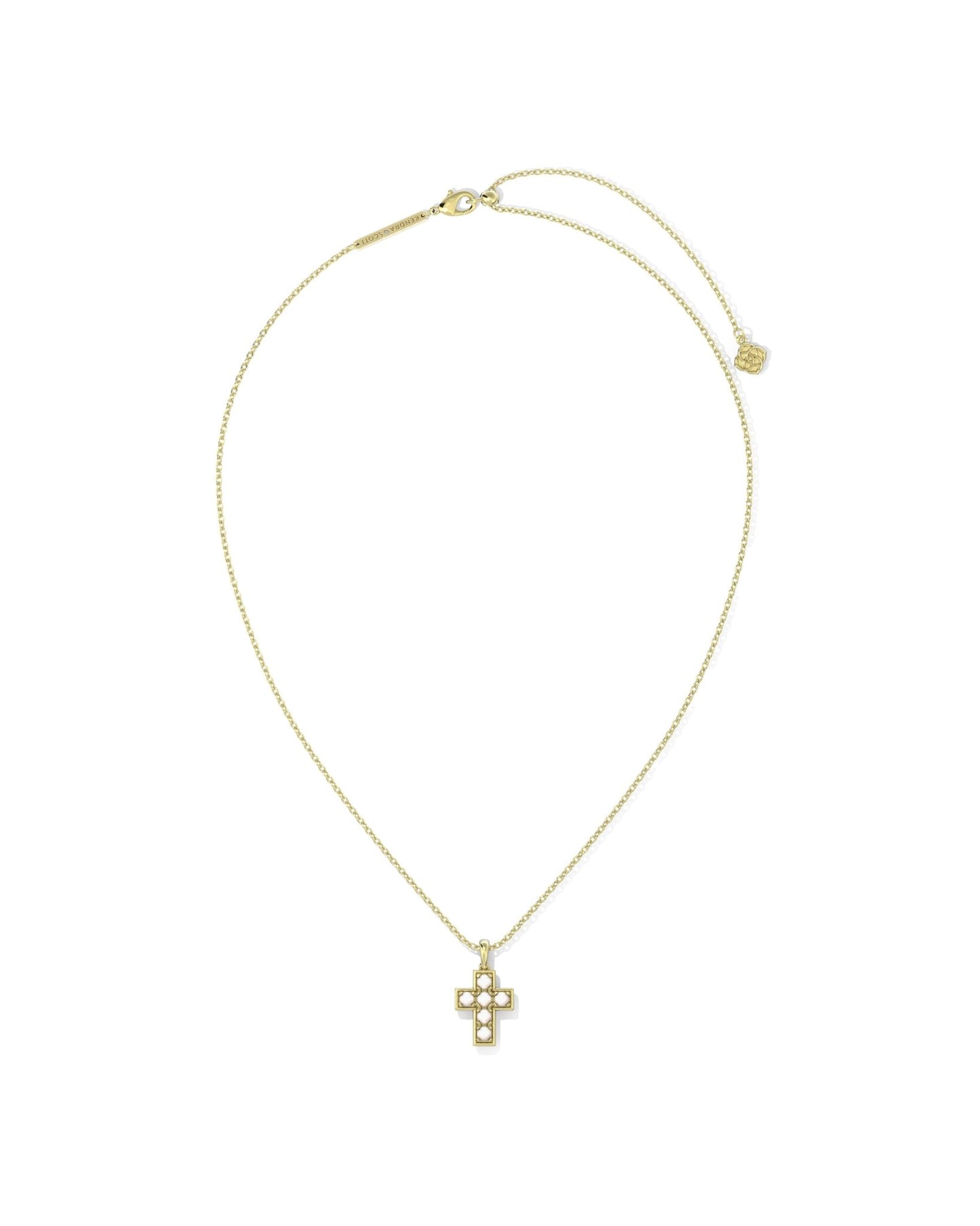 PEARL CROSS SHORT PENDANT NECKLACE GOLD WHITE PEARL - She Chester