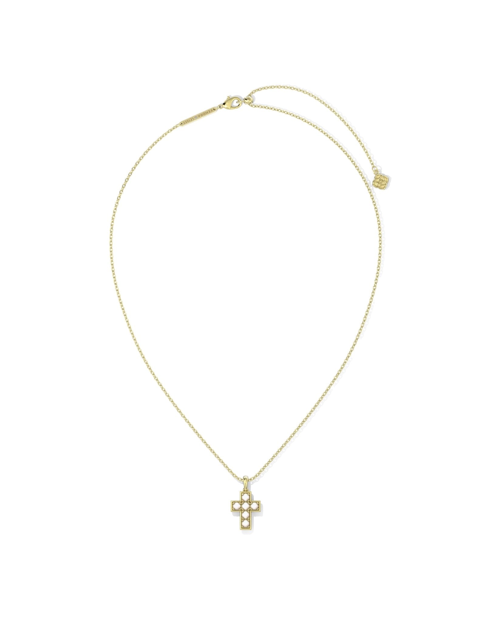 PEARL CROSS SHORT PENDANT NECKLACE GOLD WHITE PEARL - She Chester