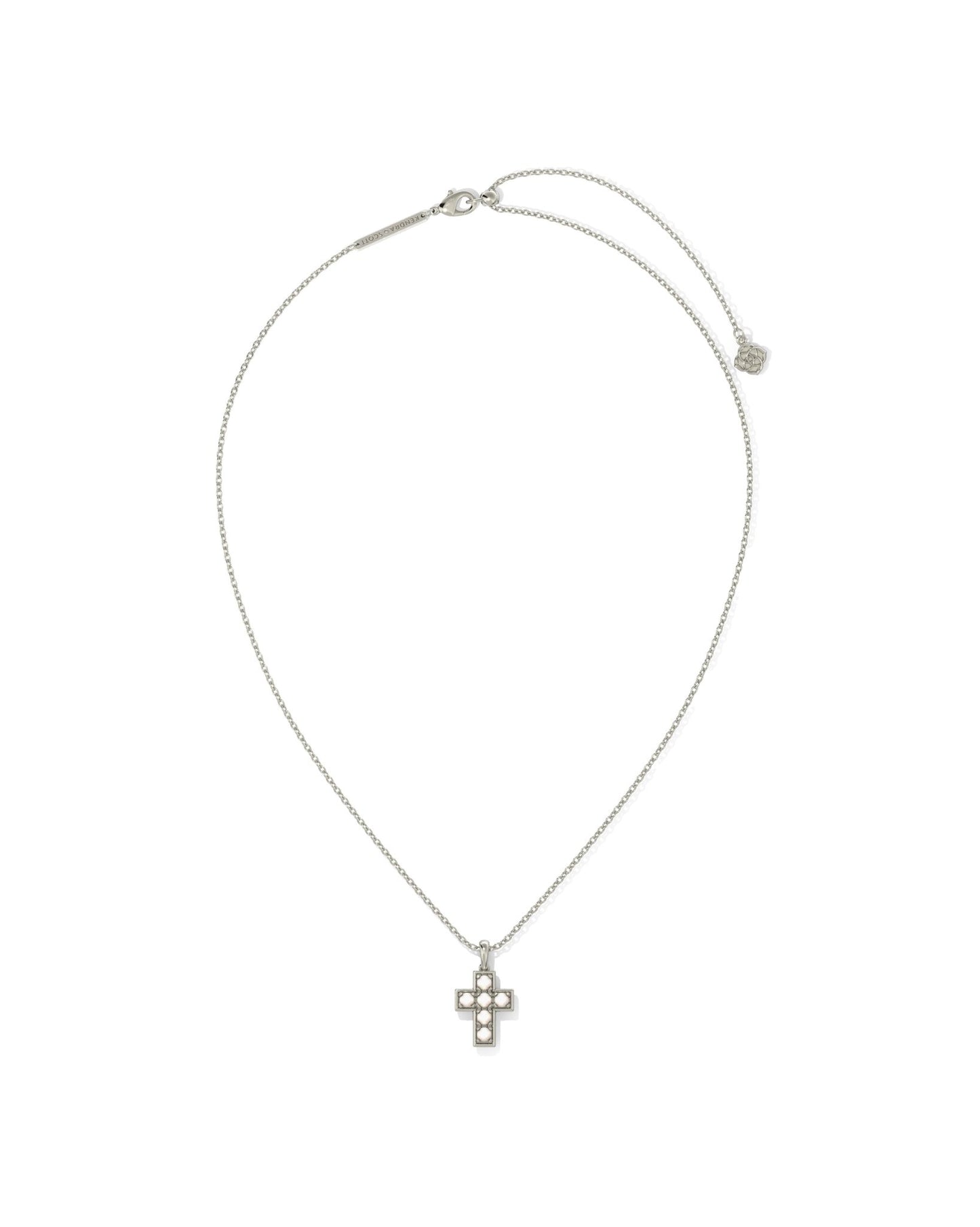 PEARL CROSS SHORT PENDANT NECKLACE SILVER WHITE PEARL - She Chester