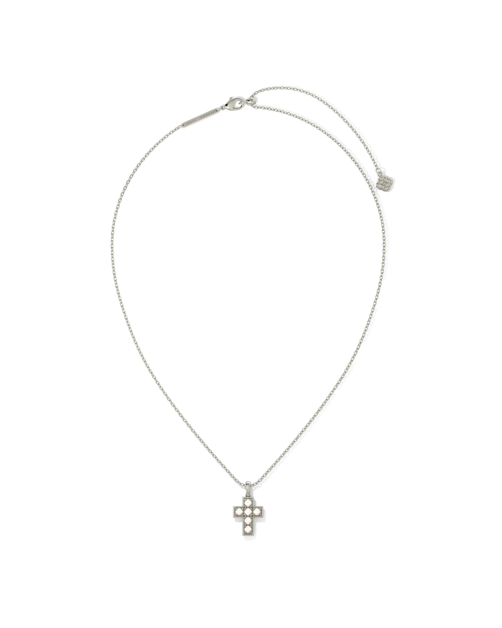 PEARL CROSS SHORT PENDANT NECKLACE SILVER WHITE PEARL - She Chester