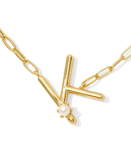 Pearl Letter Gold Pendant Necklace - She Chester