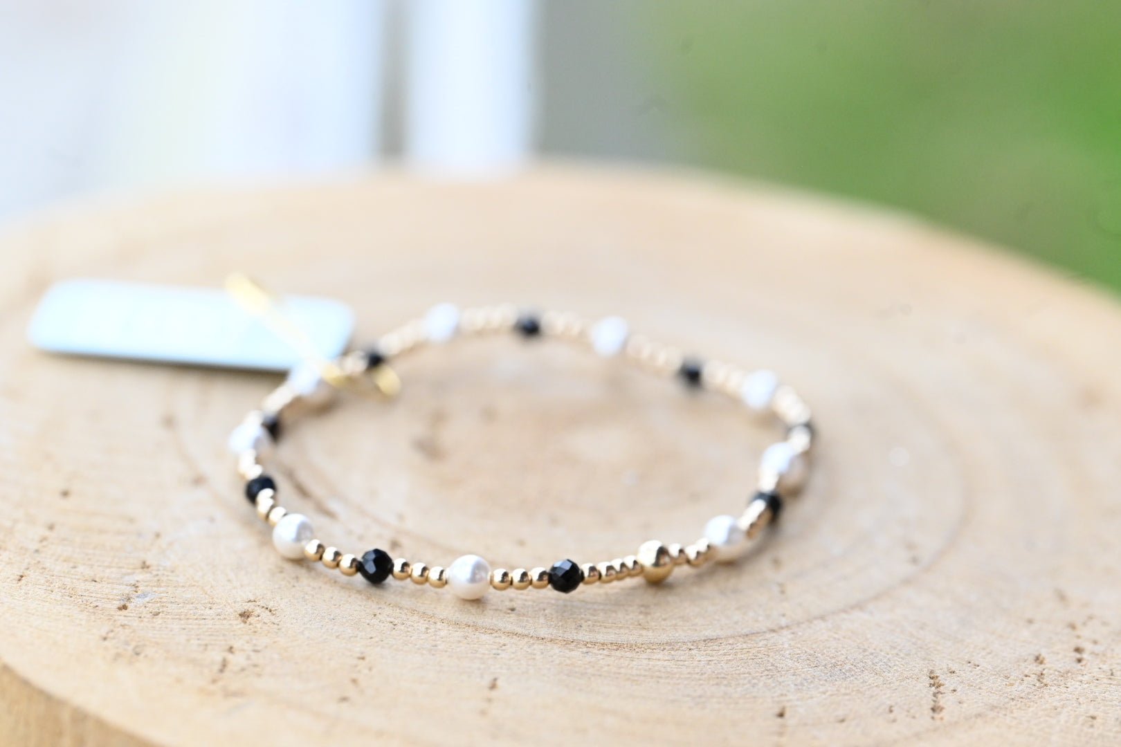 Pearl Sincerity Pattern 4mm Bead Bracelet - Faceted Onyx - She Chester
