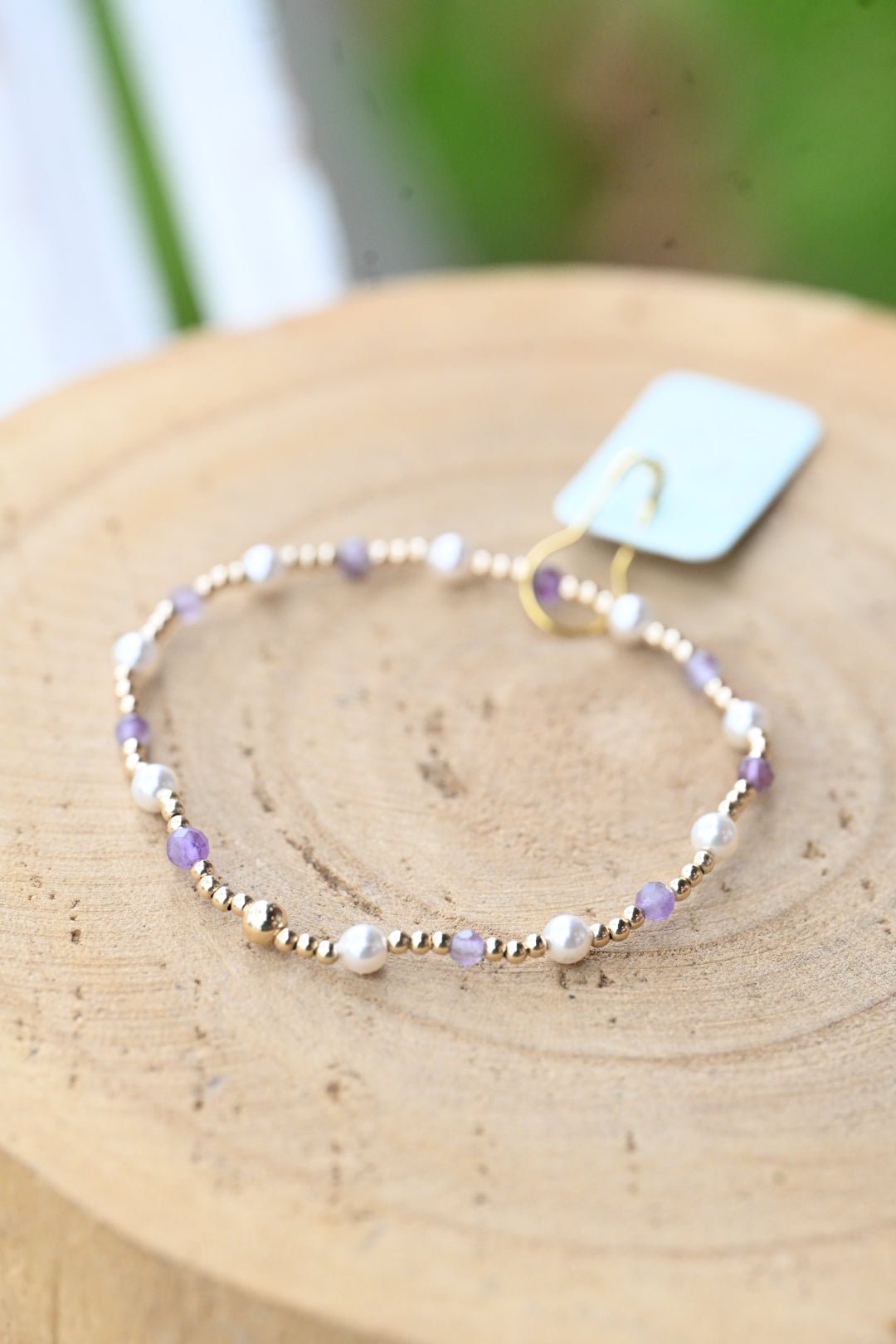 Pearl Sincerity Pattern 4mmBead Bracelet - Amethyest - She Chester