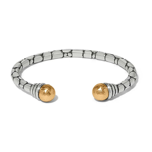 Pebble Link Two Tone Open Flex Cuff Bracelet - JF0378