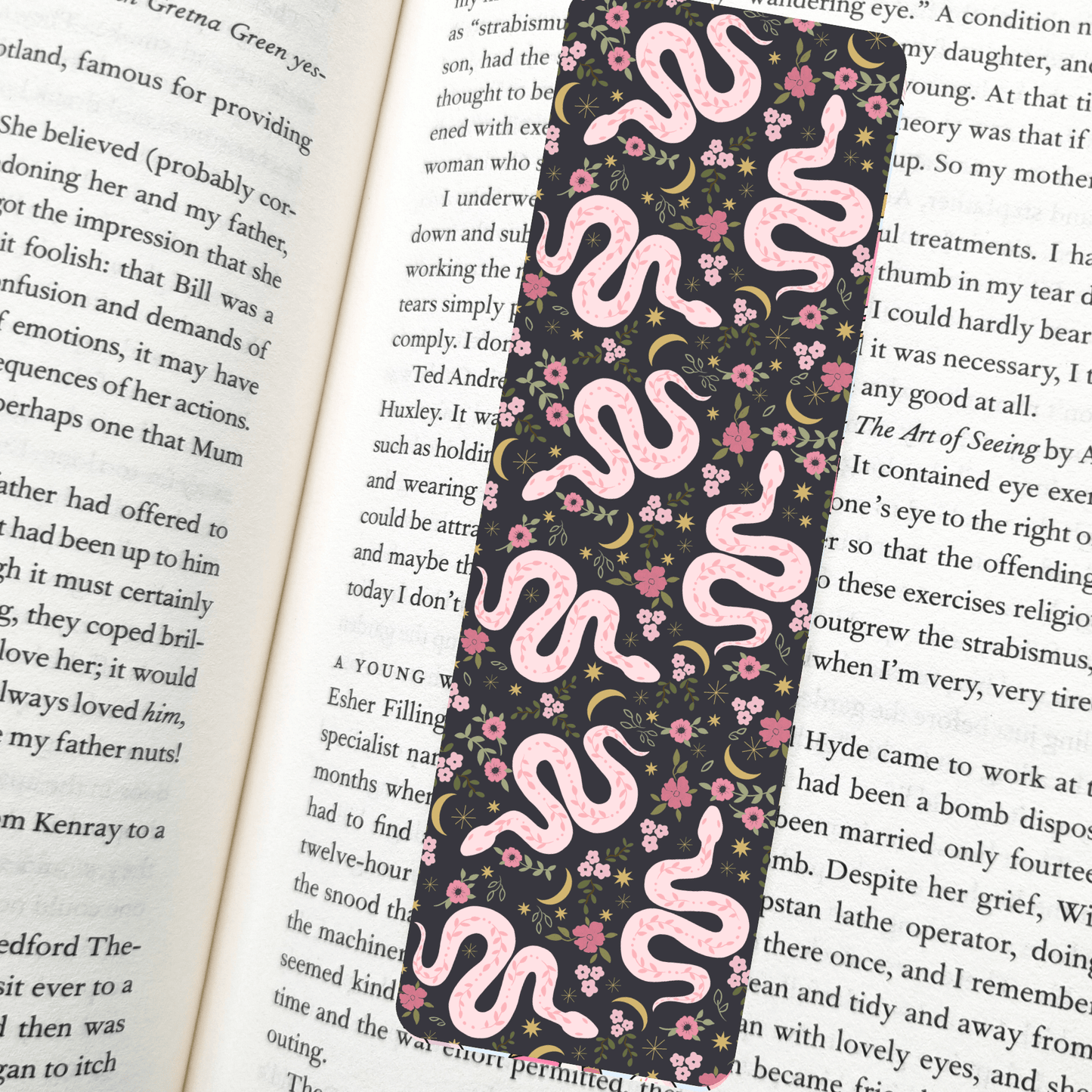 Pink Boho Snakes Bookmark – Soft Matte Laminated  - She Chester