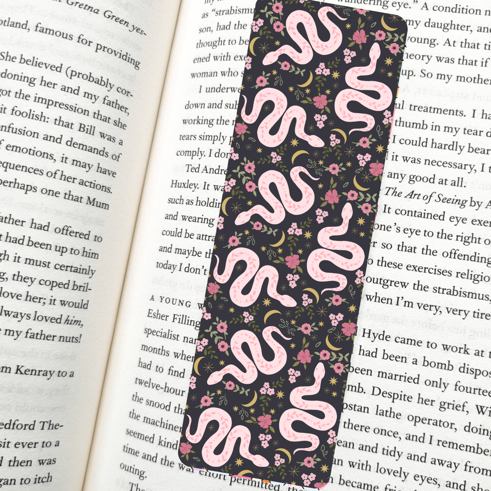 Pink Boho Snakes Bookmark – Soft Matte Laminated  - She Chester
