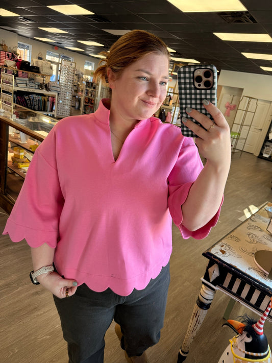 Pink Break Through Scalloped Top - She Chester