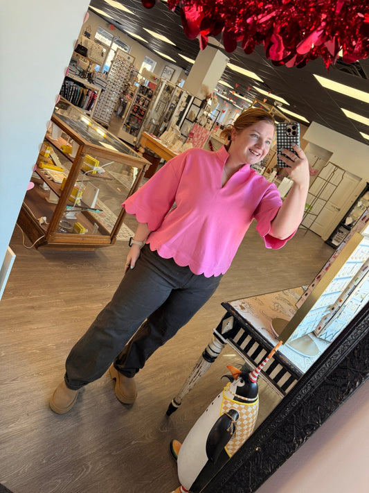 Pink Break Through Scalloped Top - She Chester