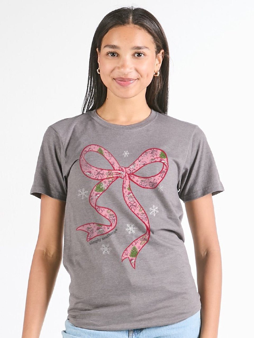 Pink Christmas Print Bow Tee - She Chester