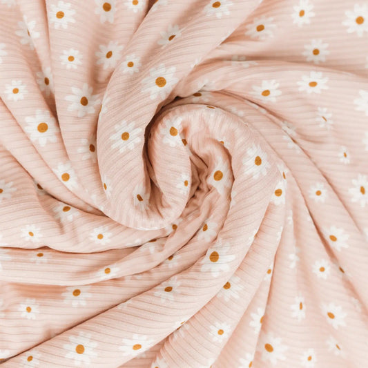 Pink Daisy Ribbed Luxury Bamboo Blanket - She Chester