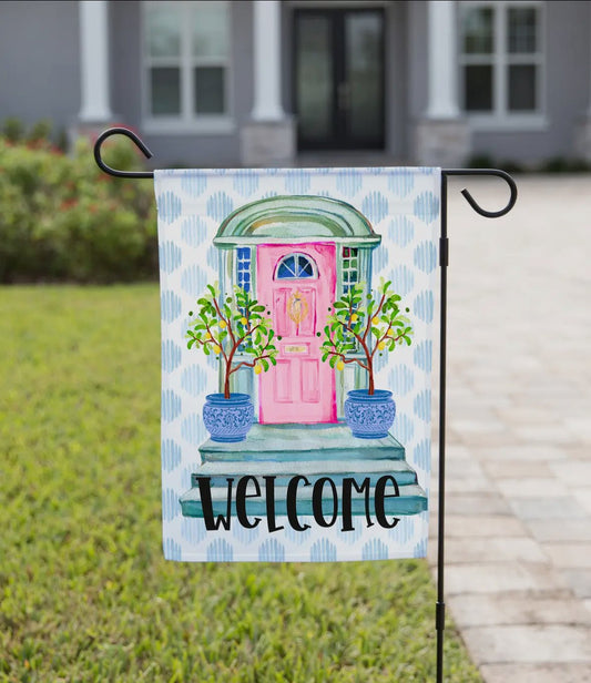 Pink Door Welcome Flag - She Chester