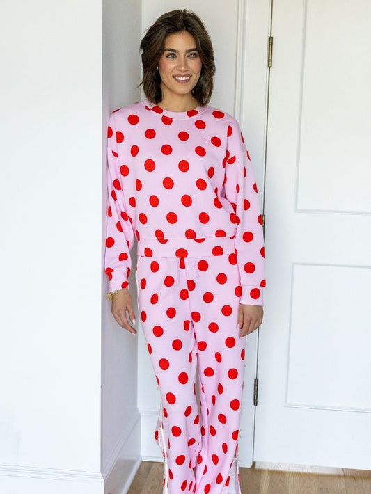 Pink & Red Polka Dot Crew - She Chester