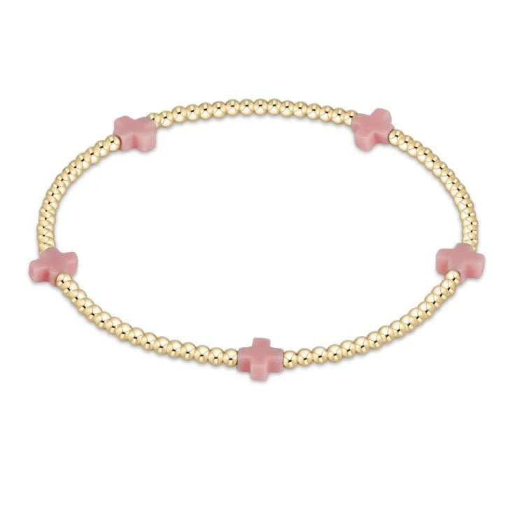 Pink Small Signature Cross Gold Pattern 2mm Bracelet - She Chester