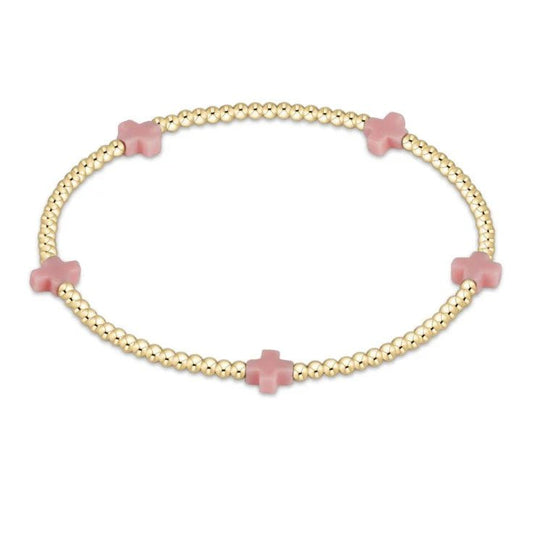Pink Small Signature Cross Gold Pattern 2mm Bracelet - She Chester