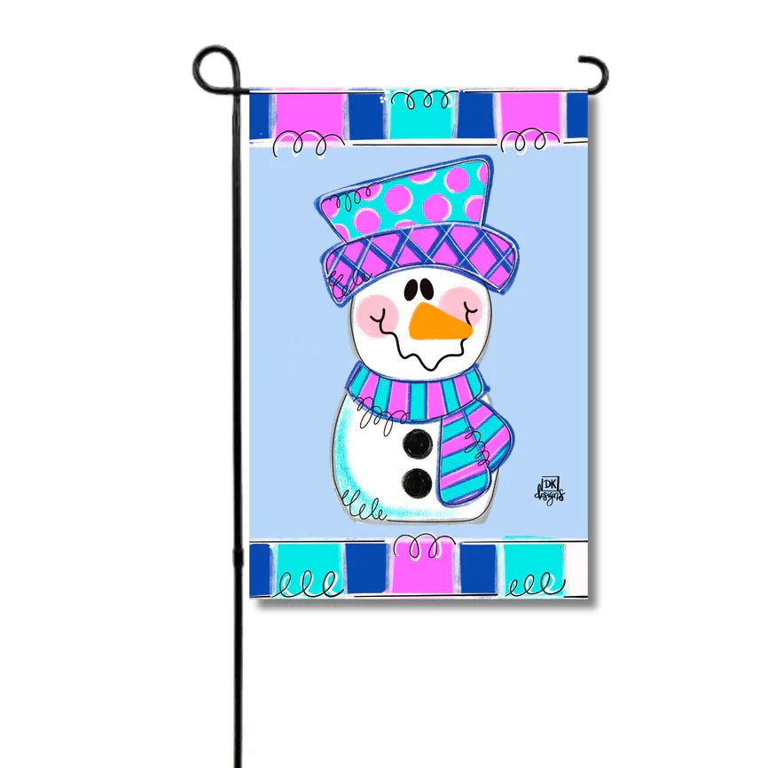 Pink Snowman Garden Glam Flag - She Chester