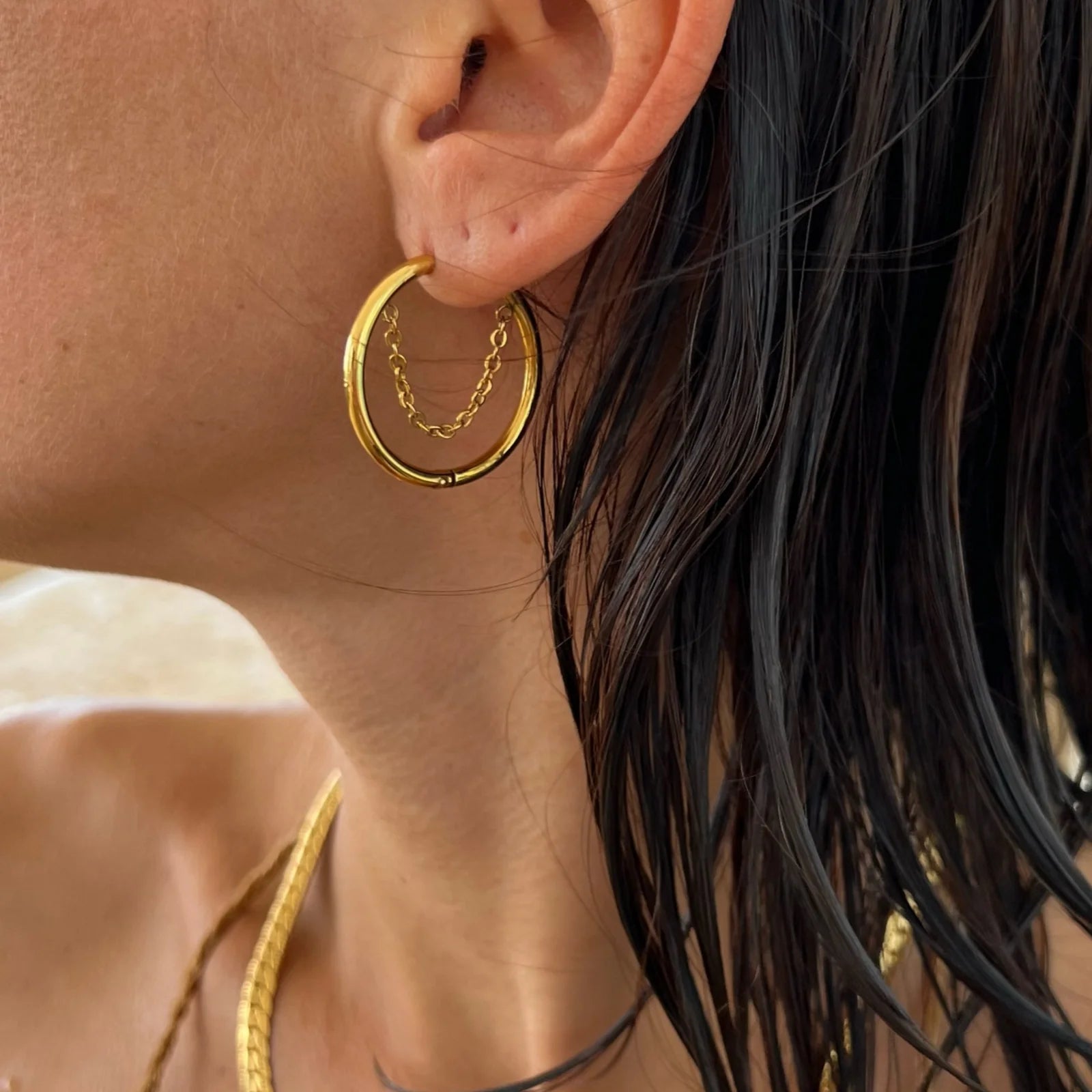 Pippa Chain Hoop Gold Earring - She Chester