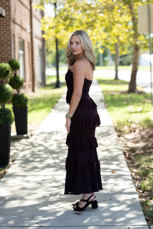 Poesy Maroon Ruffle Dress - She Chester
