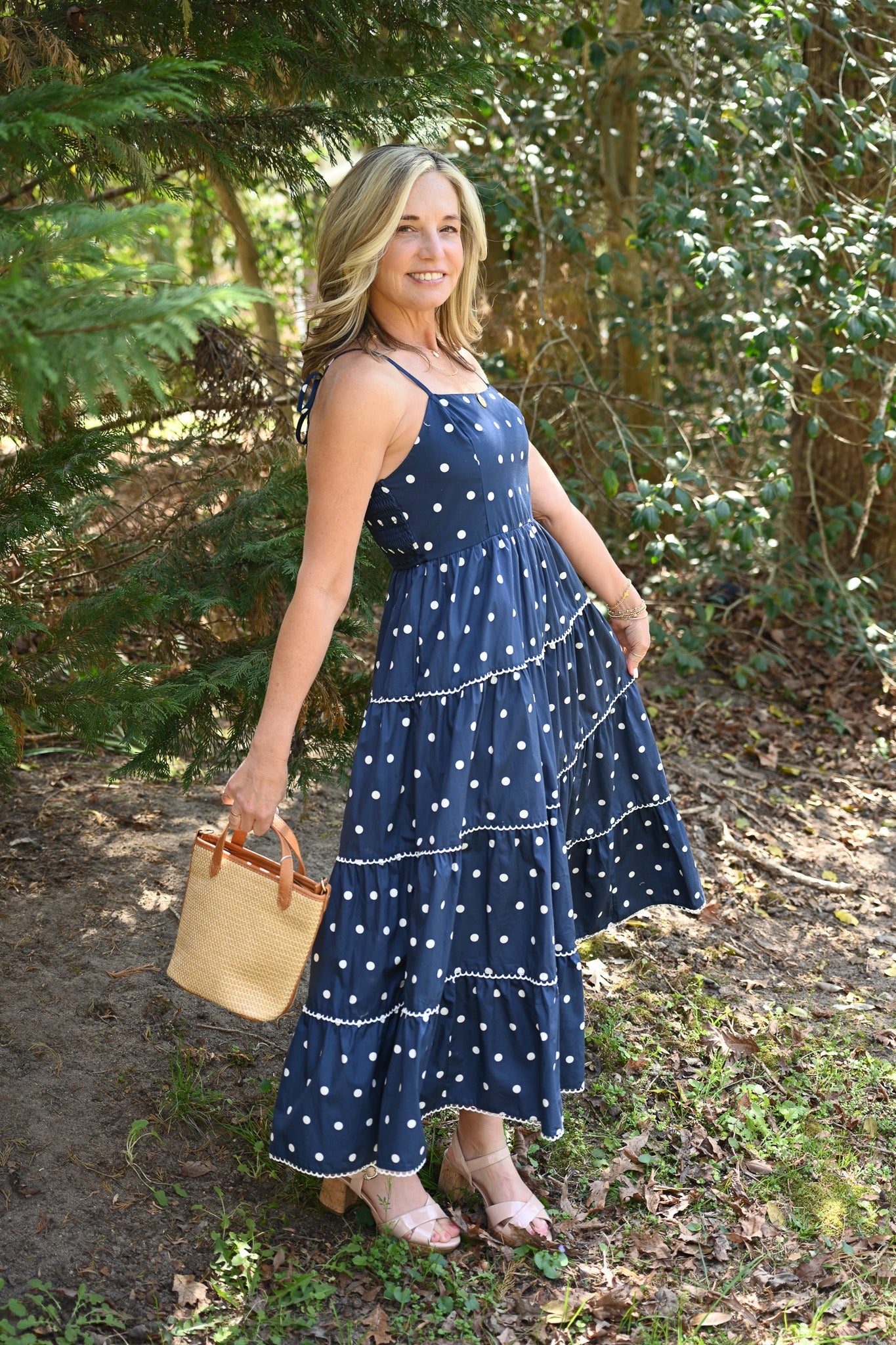 Portia Navy Dot Maxi - She Chester
