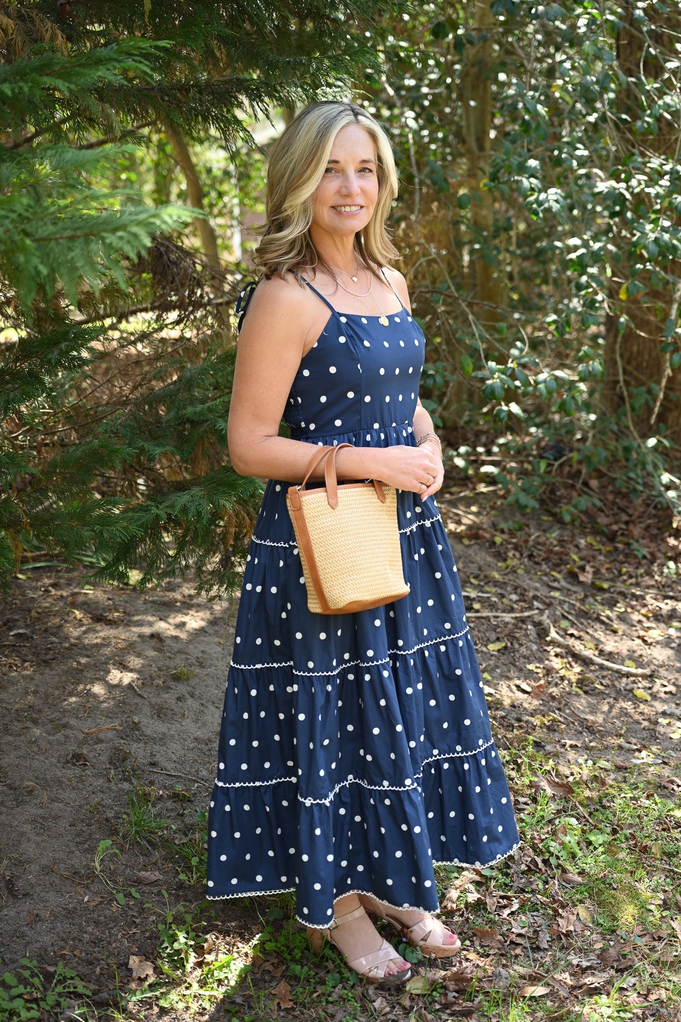 Portia Navy Dot Maxi - She Chester