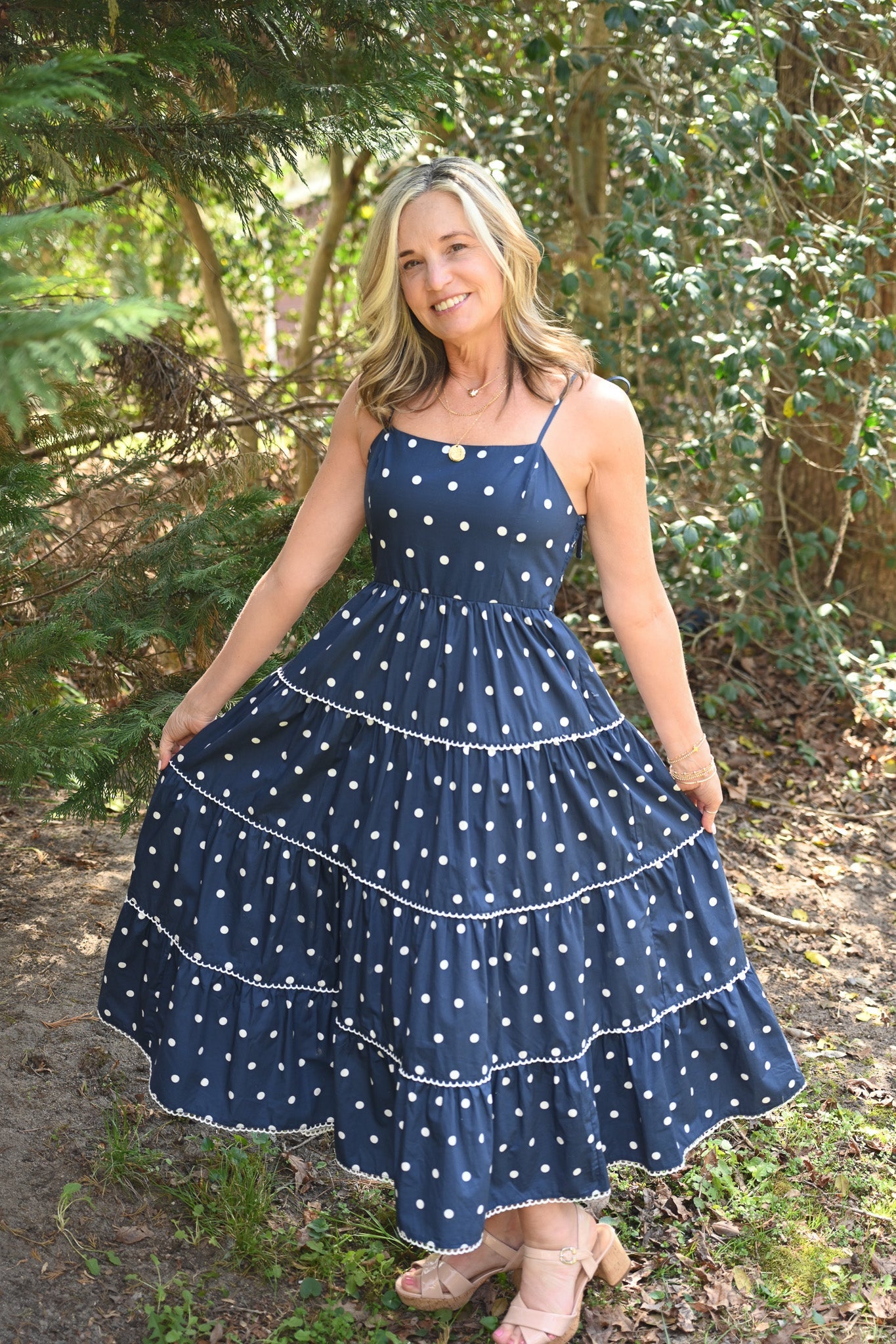 Portia Navy Dot Maxi - She Chester