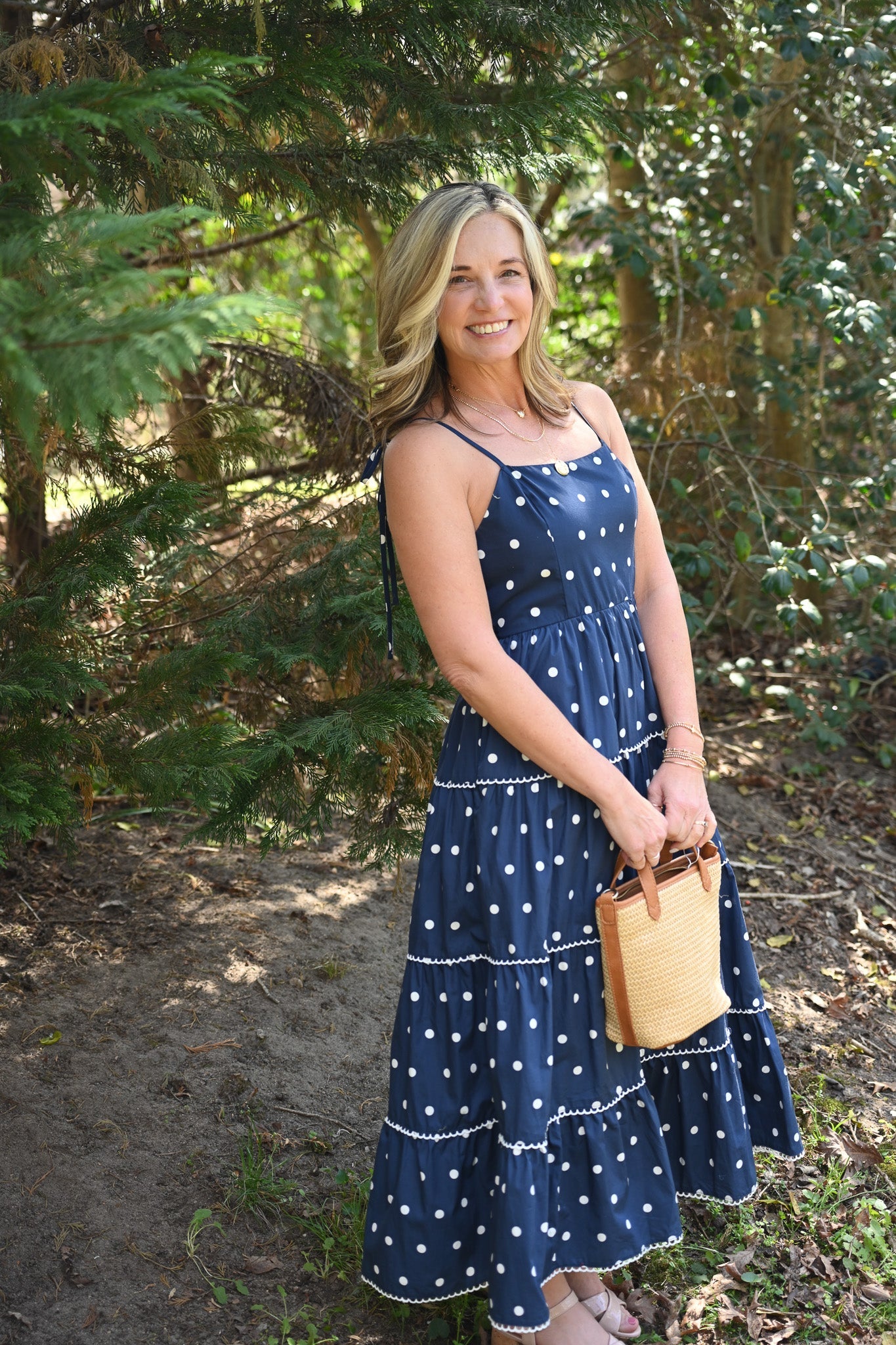 Portia Navy Dot Maxi - She Chester