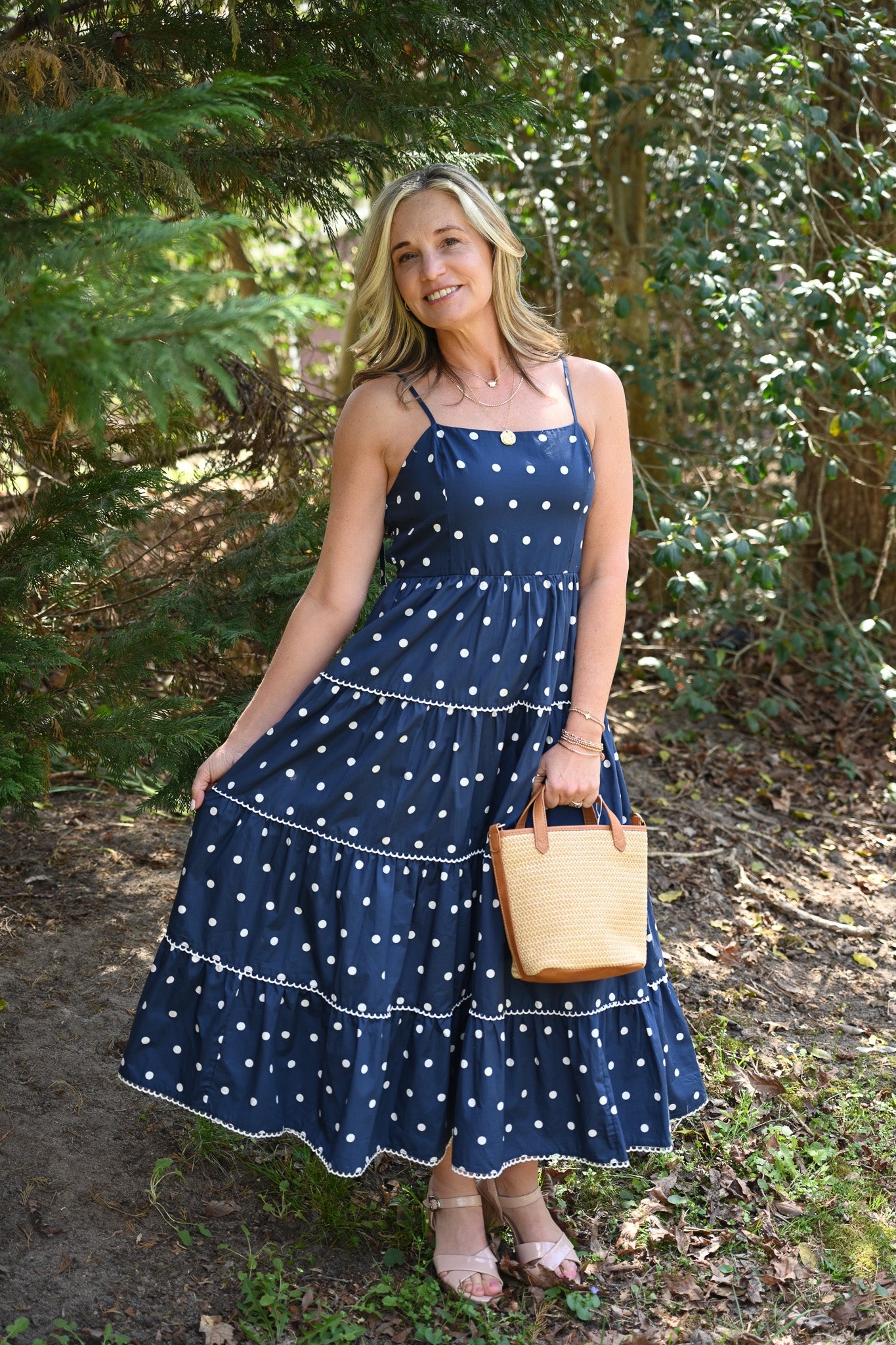 Portia Navy Dot Maxi - She Chester