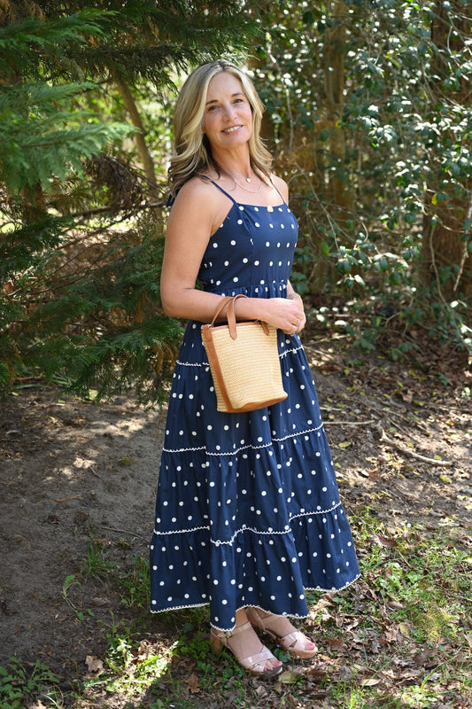 Portia Navy Dot Maxi - She Chester