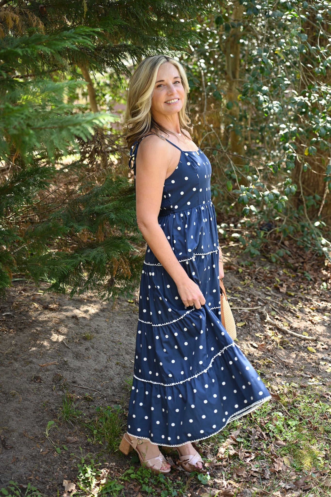 Portia Navy Dot Maxi - She Chester