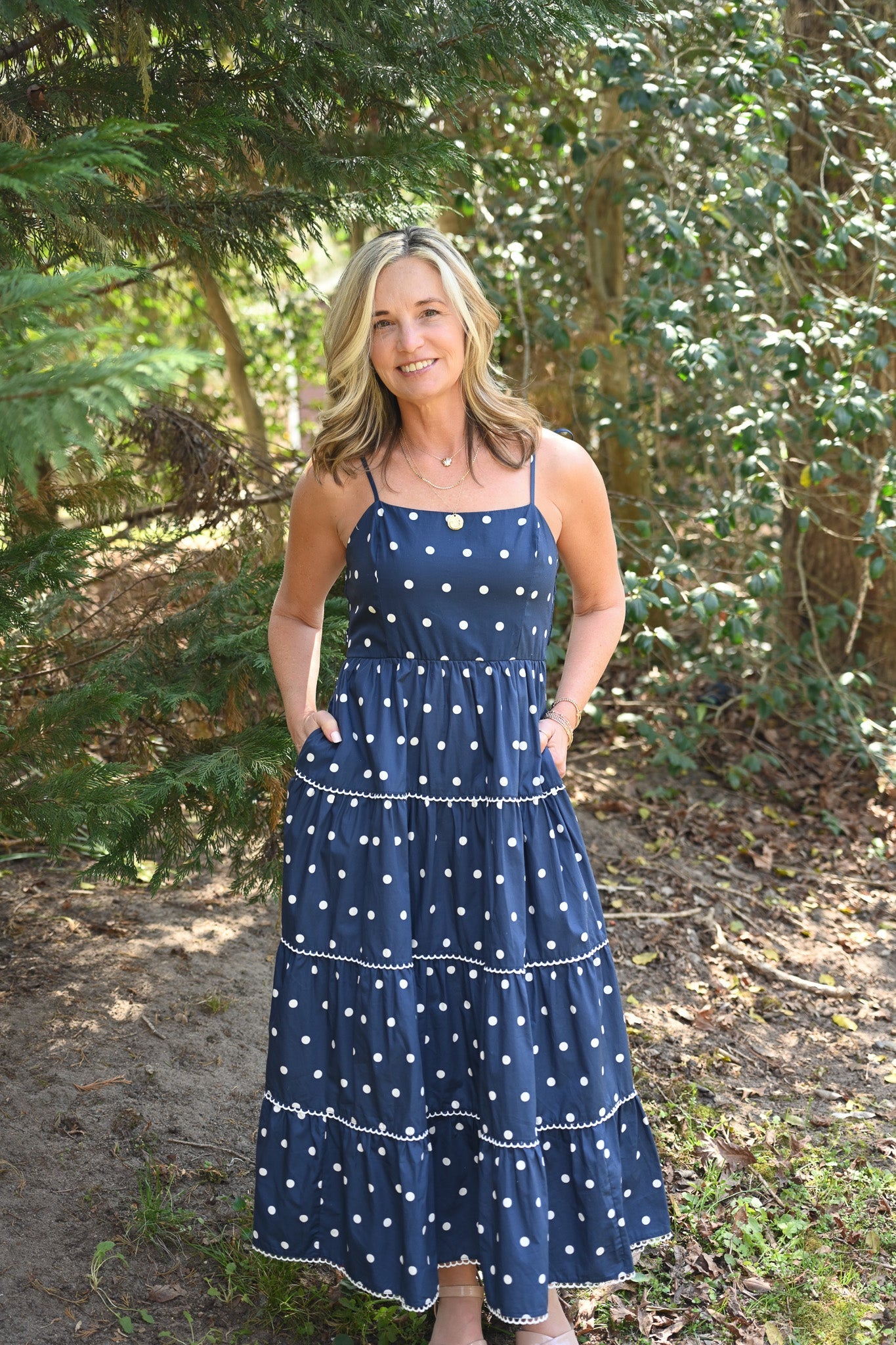 Portia Navy Dot Maxi - She Chester