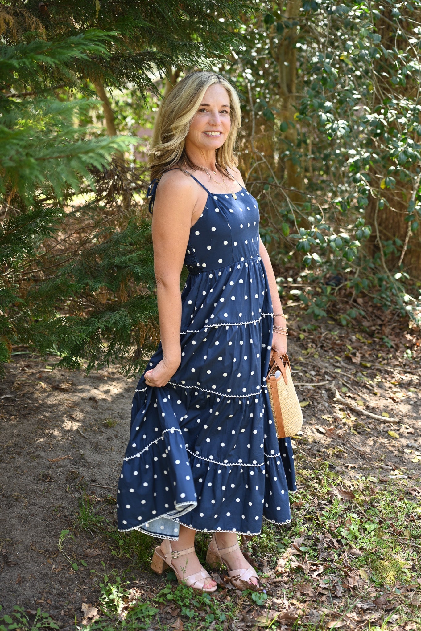 Portia Navy Dot Maxi - She Chester