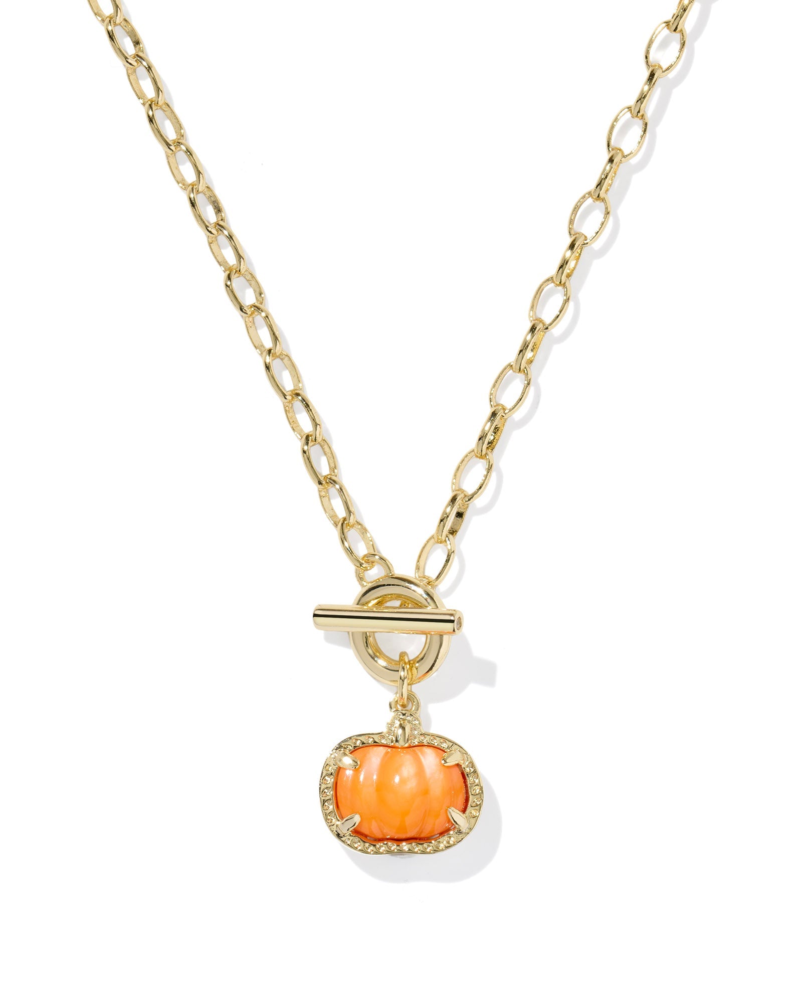 PUMPKIN LINK AND CHAIN NECKLACE GOLD ORANGE MOTHER OF PEARL - She Chester