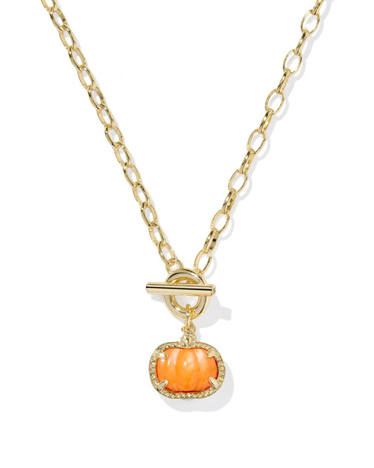 PUMPKIN LINK AND CHAIN NECKLACE GOLD ORANGE MOTHER OF PEARL - She Chester